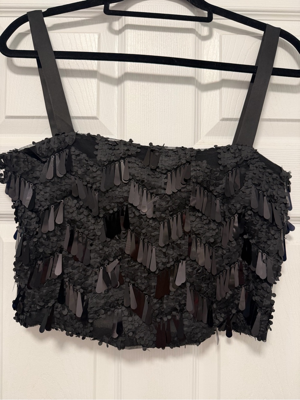 Zara Black Sequin Teardrop Fringe Crop Top